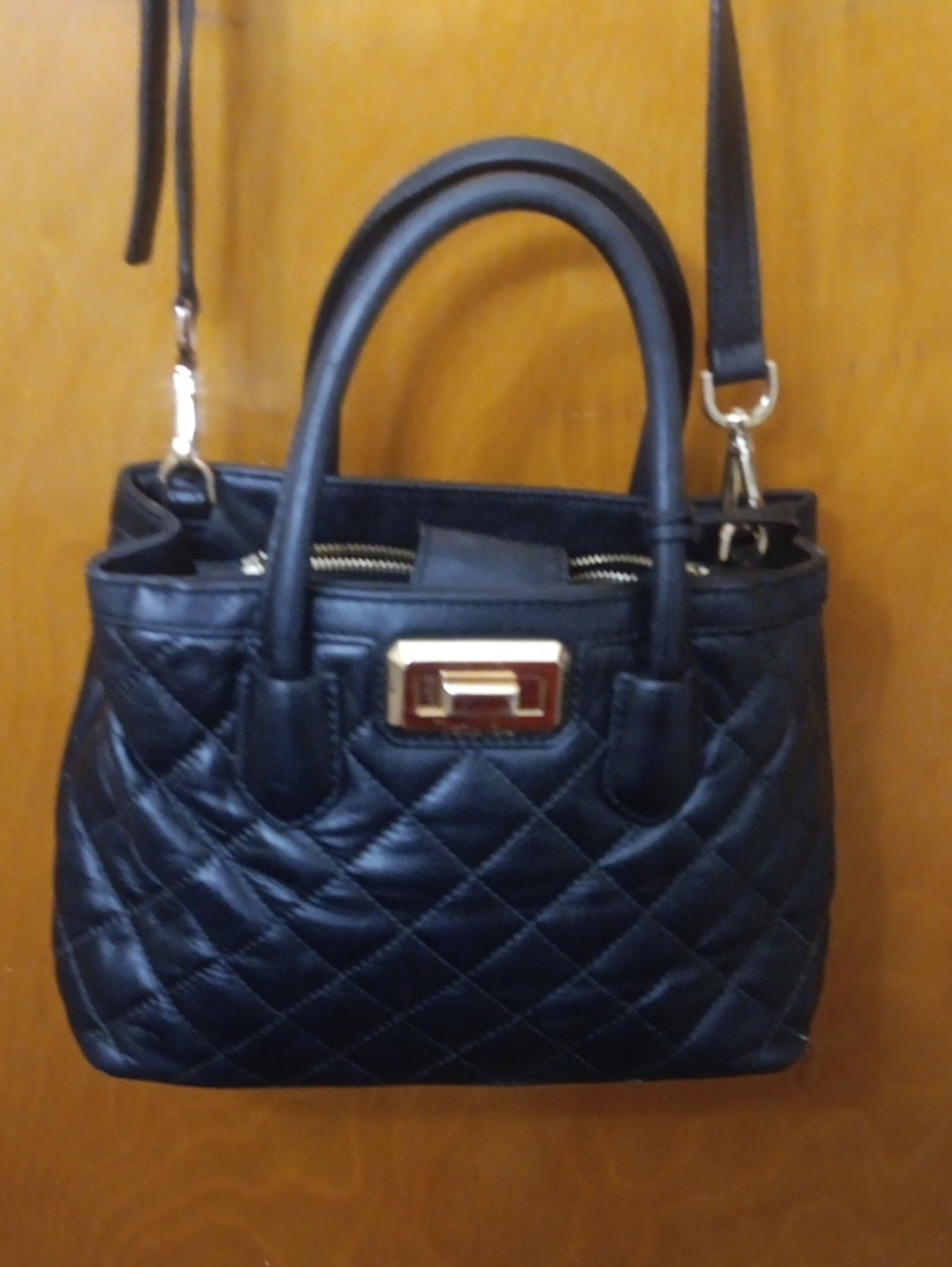 Black Quilted Leather Michael Kors Satchel with Gold Hardware - Women Bags